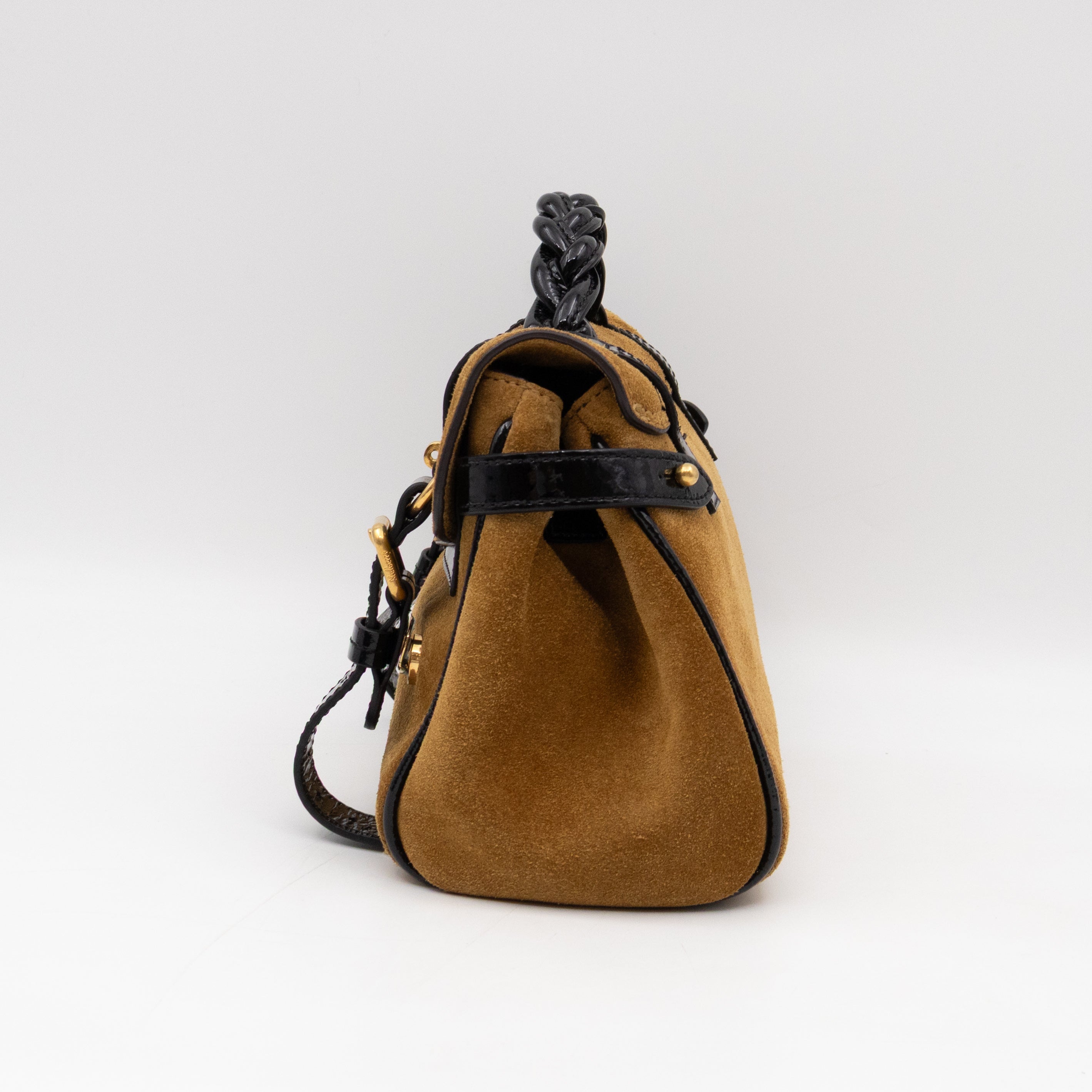Mini Alexa Brown Suede Black Patent Leather