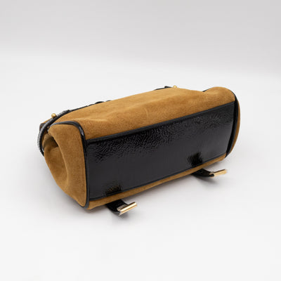 Mini Alexa Brown Suede Black Patent Leather