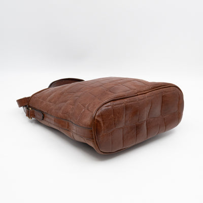 Vintage Bucket Bag Brown Croc Embossed Leather