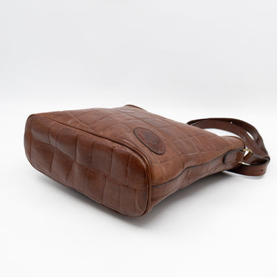 Vintage Bucket Bag Brown Croc Embossed Leather