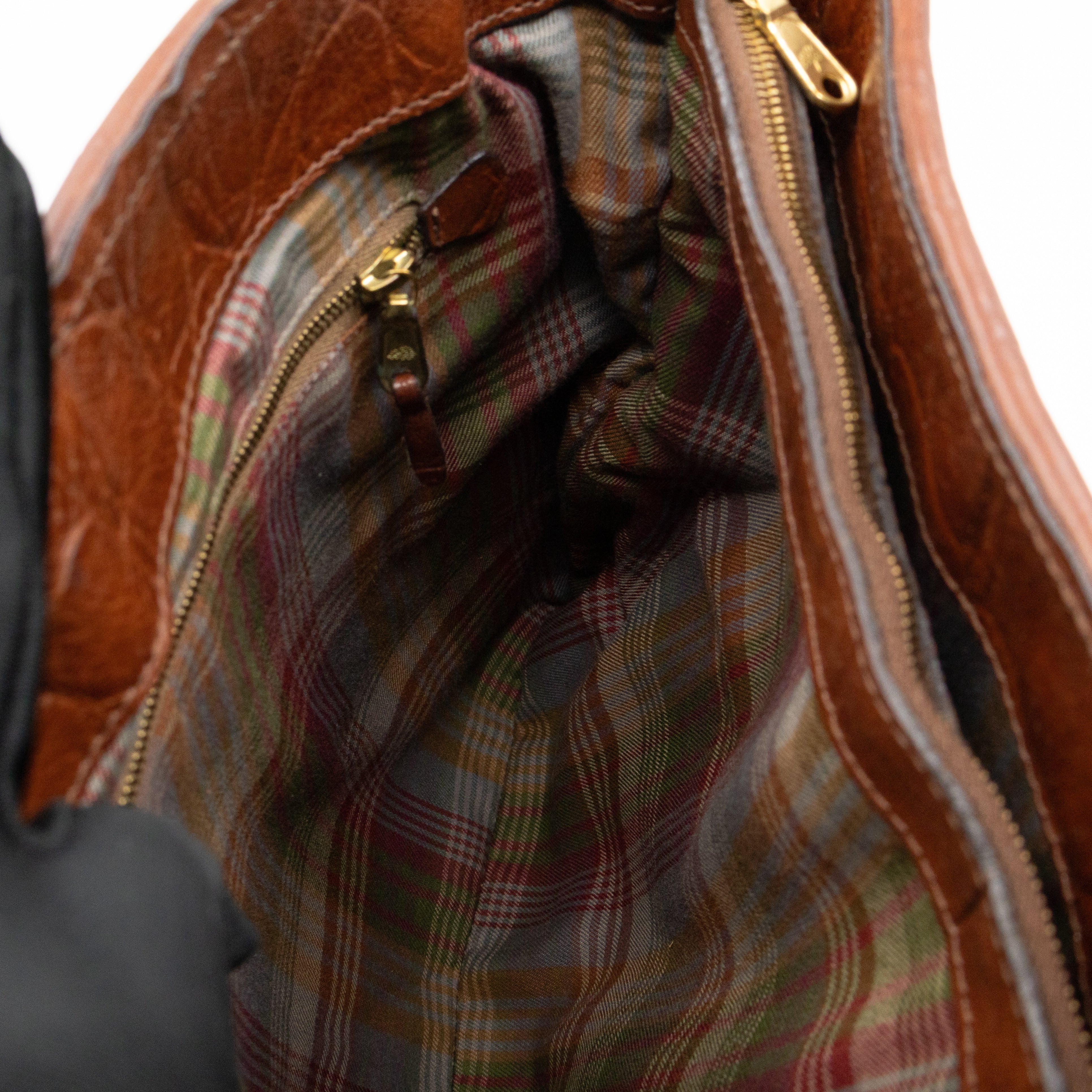 Vintage Bucket Bag Brown Croc Embossed Leather