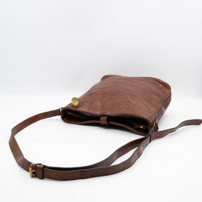 Vintage Bucket Bag Brown Croc Embossed Leather