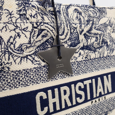 Book Tote Medium Navy & White Toile de Jouy Sauvage Embroidery