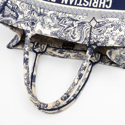 Book Tote Medium Navy & White Toile de Jouy Sauvage Embroidery
