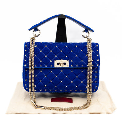 Rockstud Spike Medium Shoulder Bag Blue Velvet