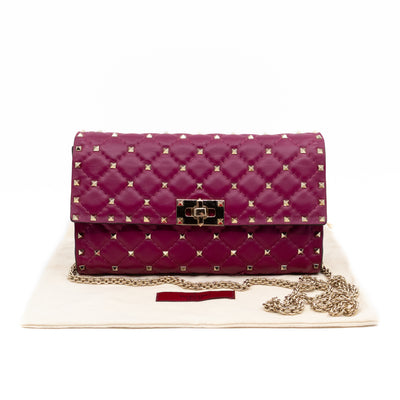 Rockstud Spike Crossbody Clutch Bag Fuchsia Leather