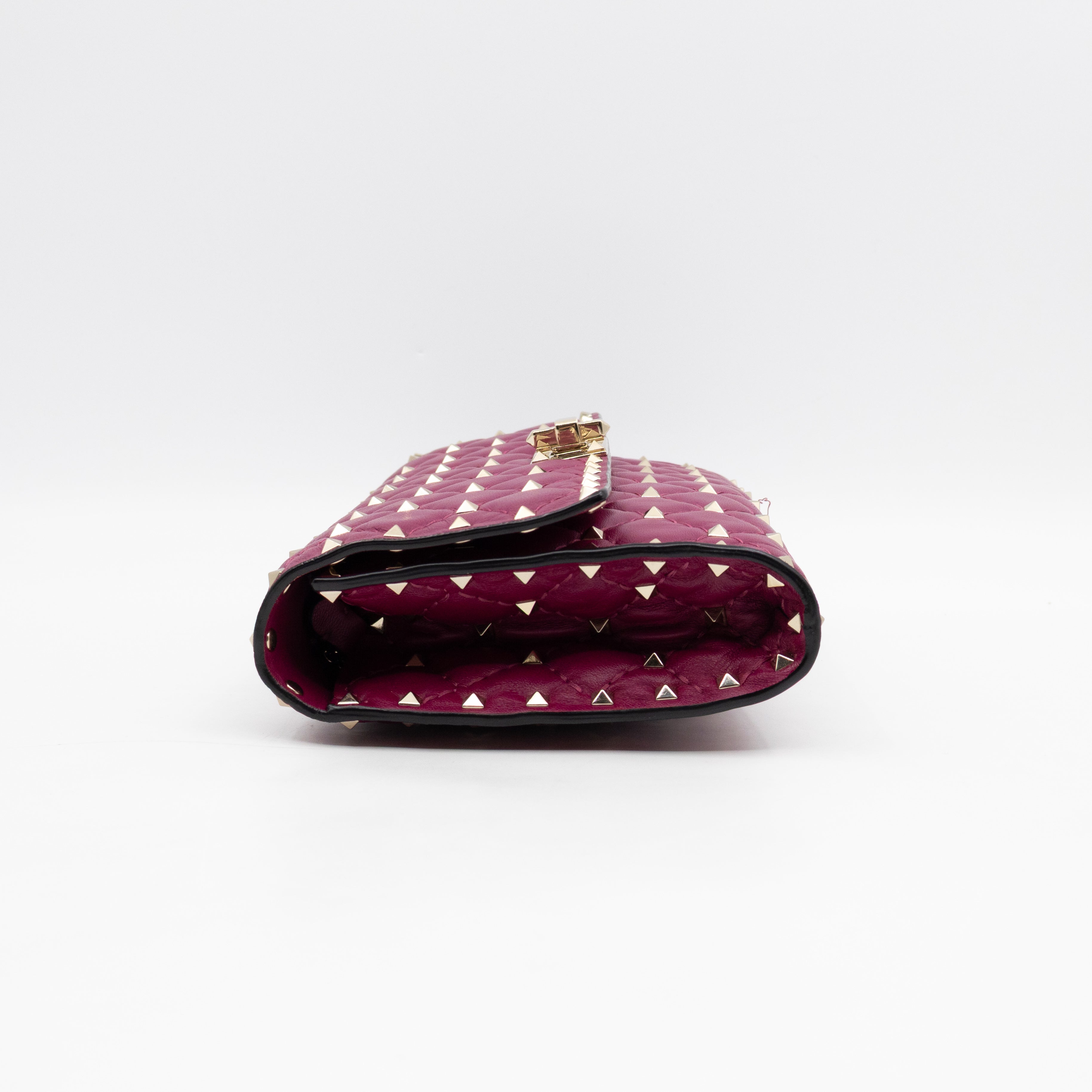 Rockstud Spike Crossbody Clutch Bag Fuchsia Leather