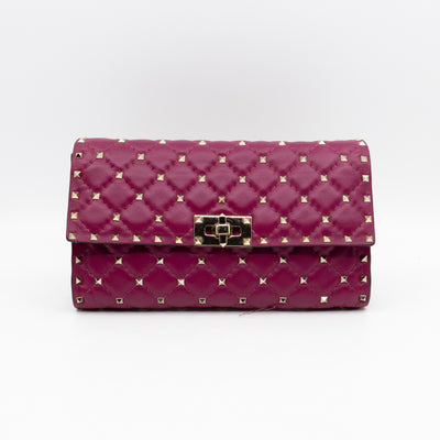 Rockstud Spike Crossbody Clutch Bag Fuchsia Leather