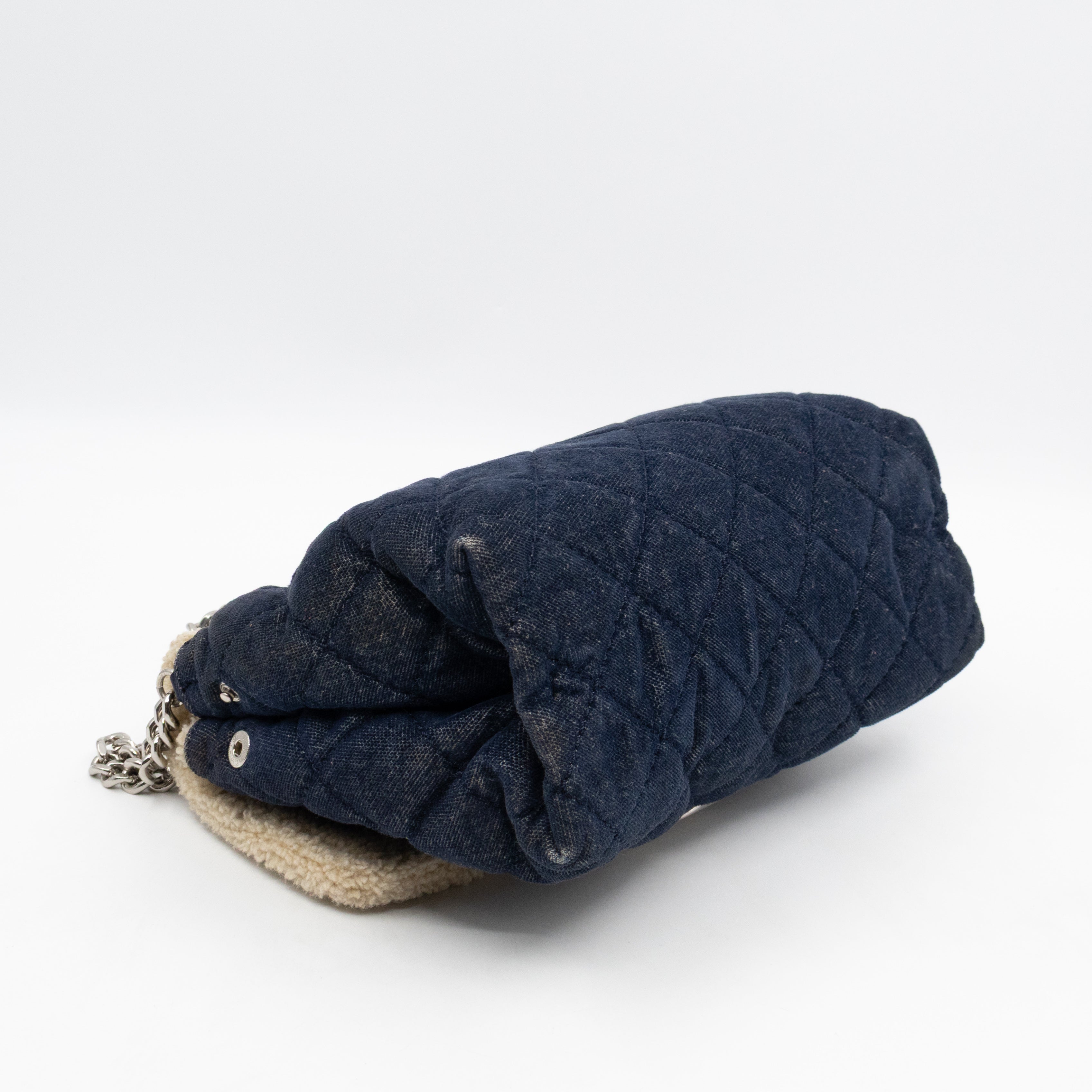 Beckett Shoulder Bag Soft Quilted Denim Blue Faux Shearling