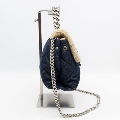 Beckett Shoulder Bag Soft Quilted Denim Blue Faux Shearling