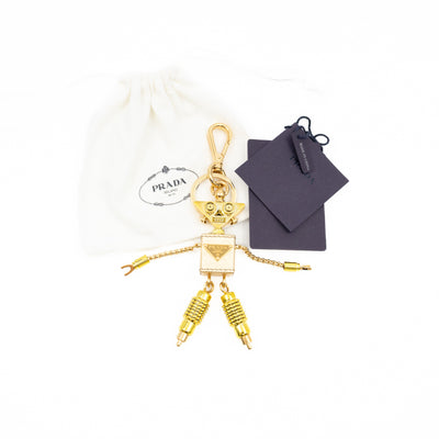 Robot Keychain Charm Gold Metal