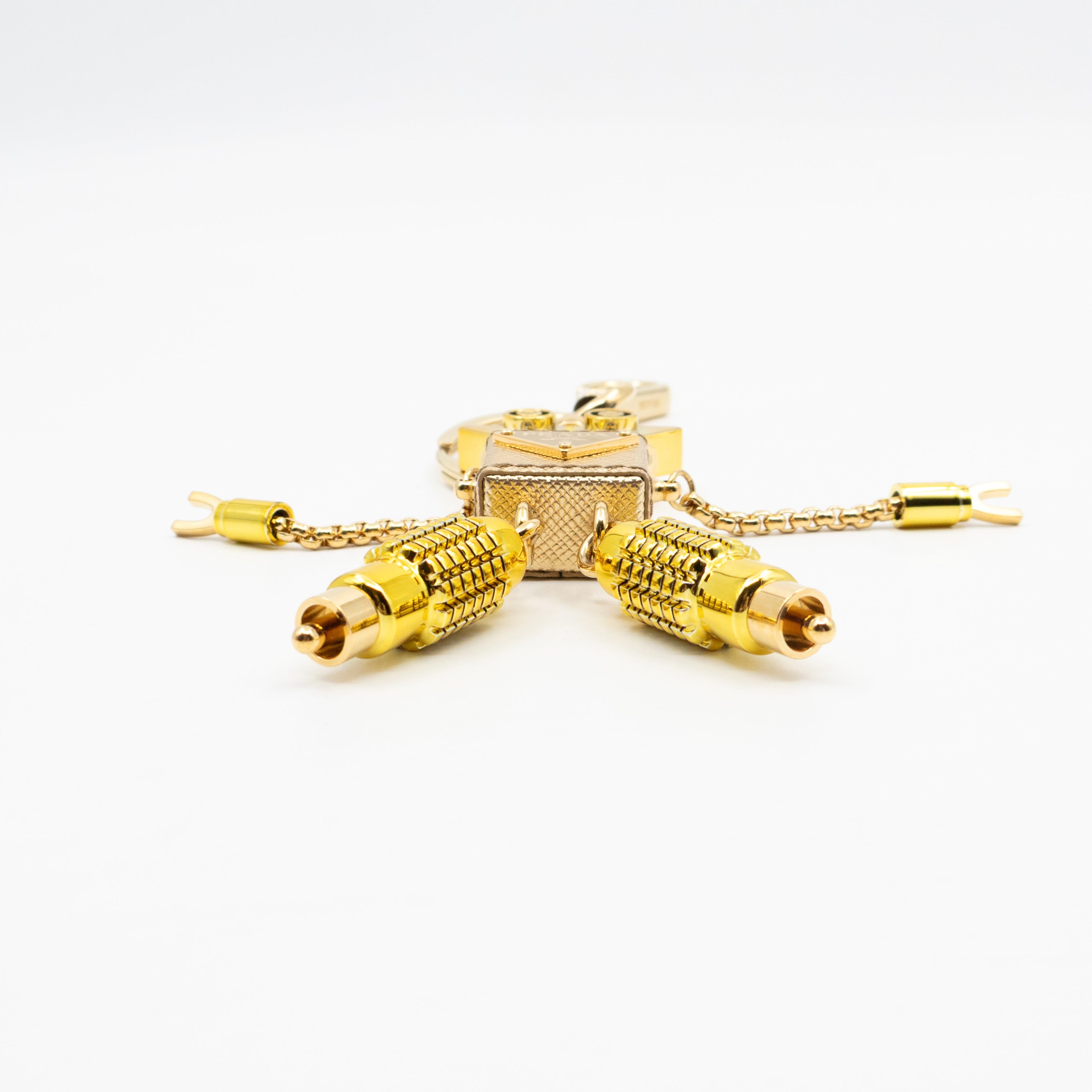 Robot Keychain Charm Gold Metal