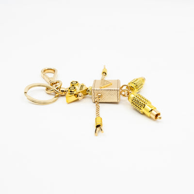 Robot Keychain Charm Gold Metal