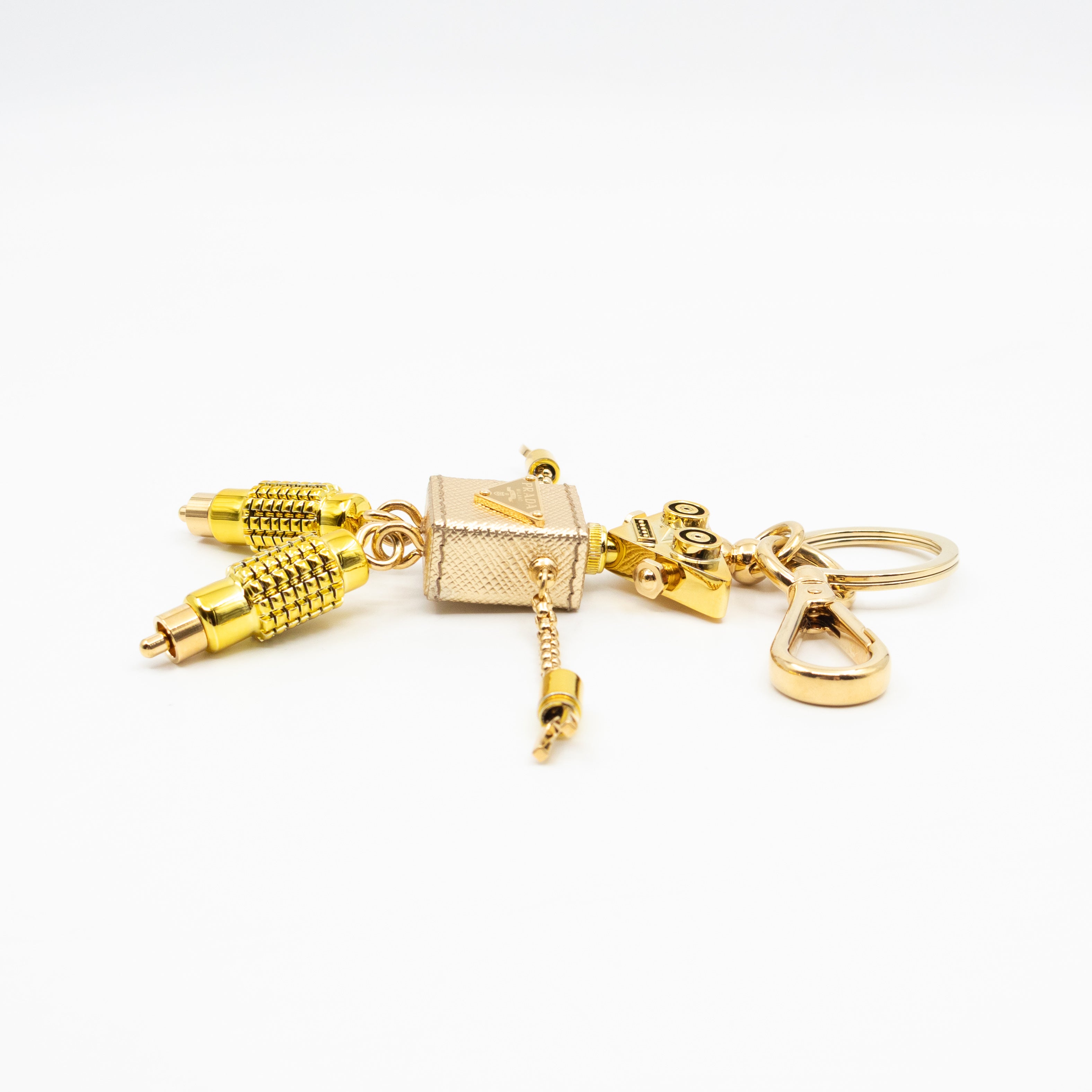 Robot Keychain Charm Gold Metal
