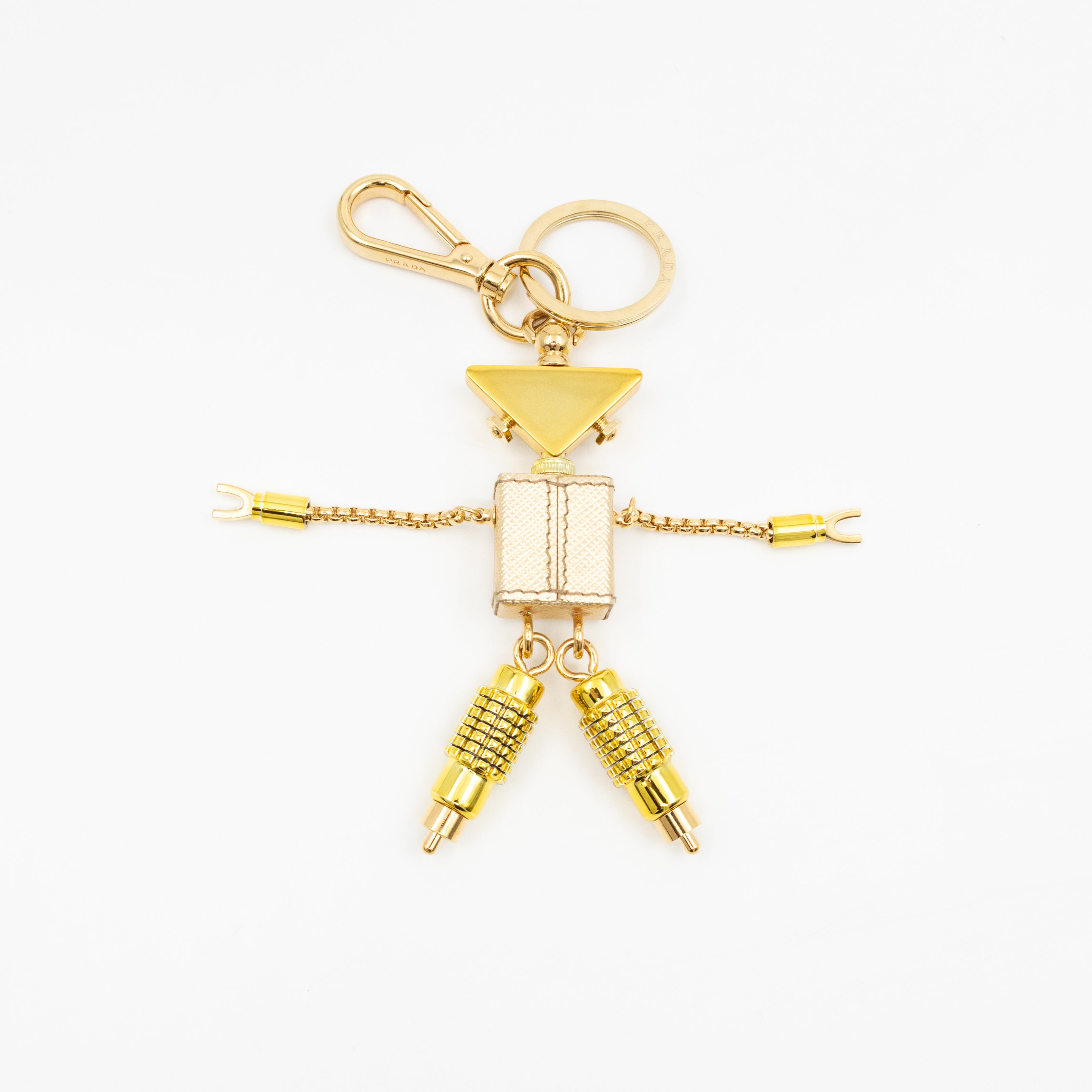 Robot Keychain Charm Gold Metal