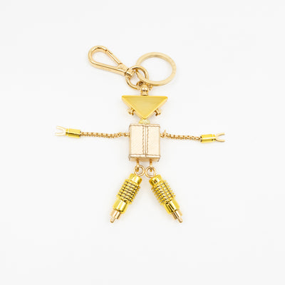 Robot Keychain Charm Gold Metal