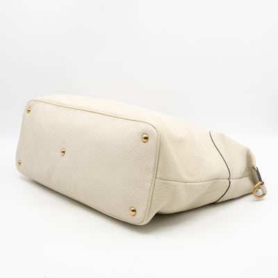 Twill Top Handle Bag White Pebbled Leather
