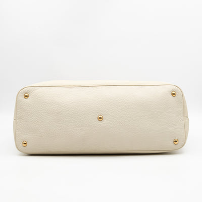 Twill Top Handle Bag White Pebbled Leather