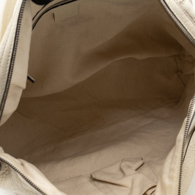 Twill Top Handle Bag White Pebbled Leather