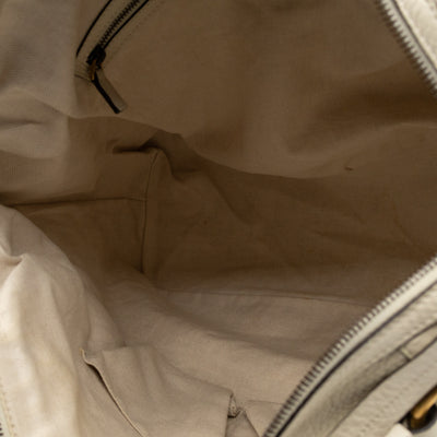 Twill Top Handle Bag White Pebbled Leather