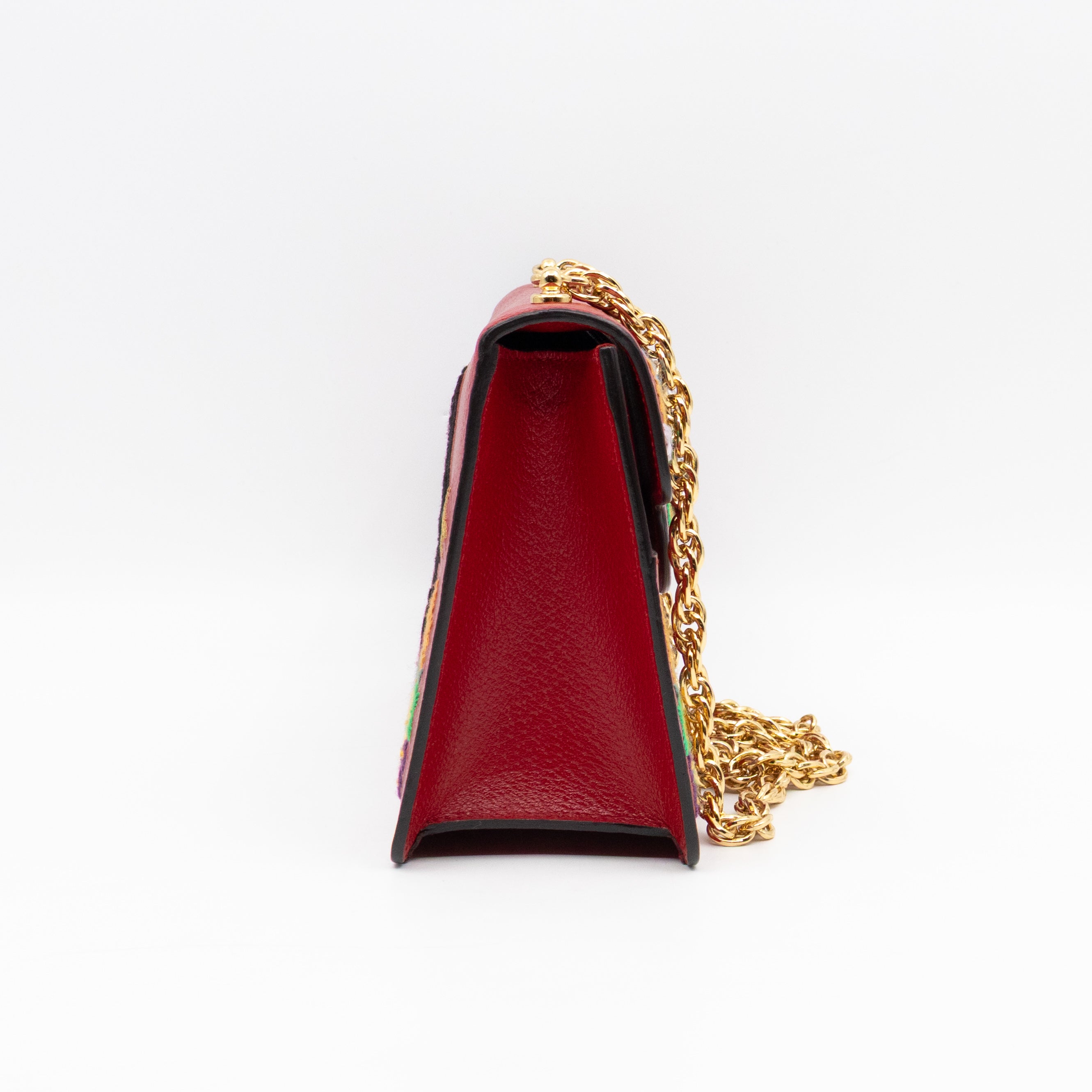 Floral Embroidered Ricami Small Shoulder Bag Red Leather