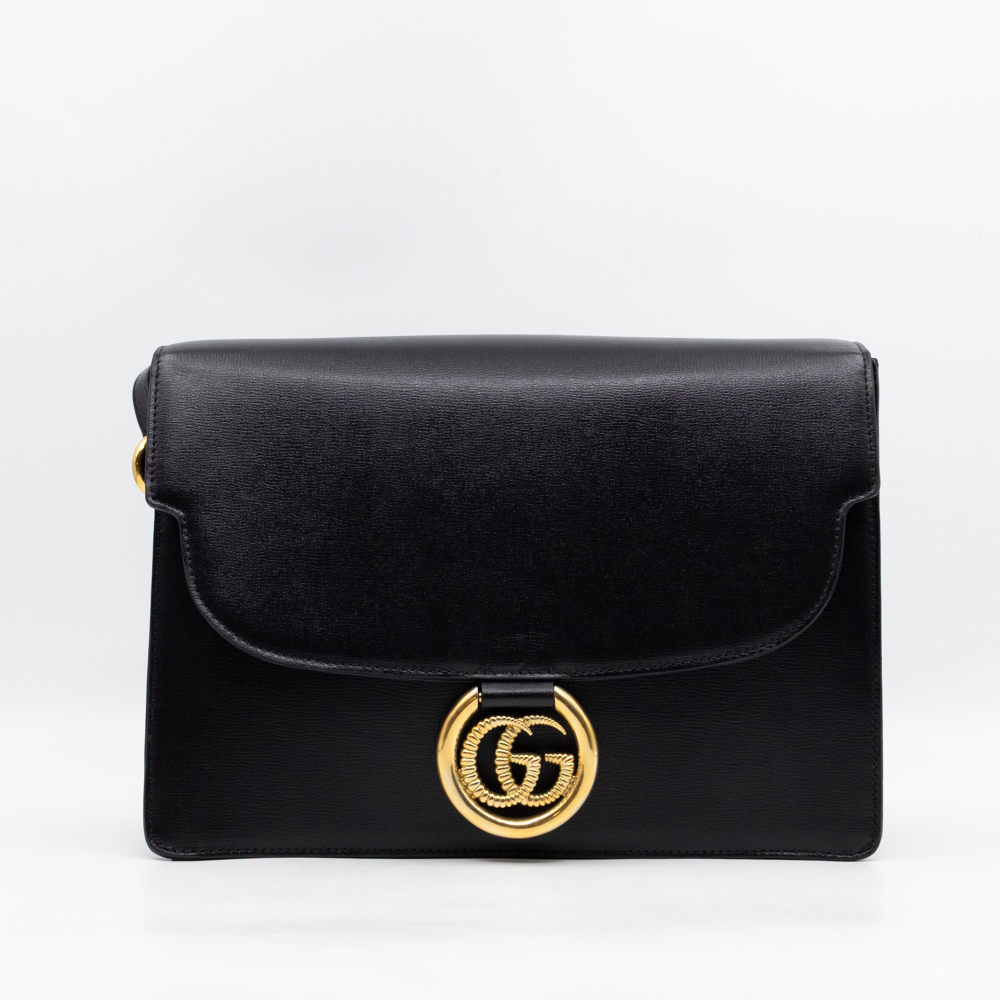 GG Ring Shoulder Bag Black Leather
