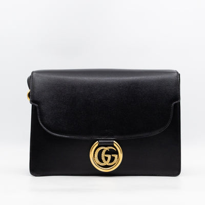 GG Ring Shoulder Bag Black Leather