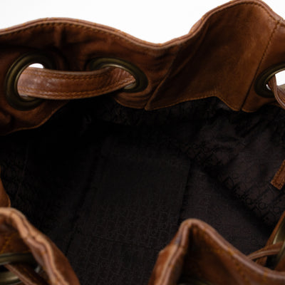 Cannage Quilted Shoulder Bag Brown Leather