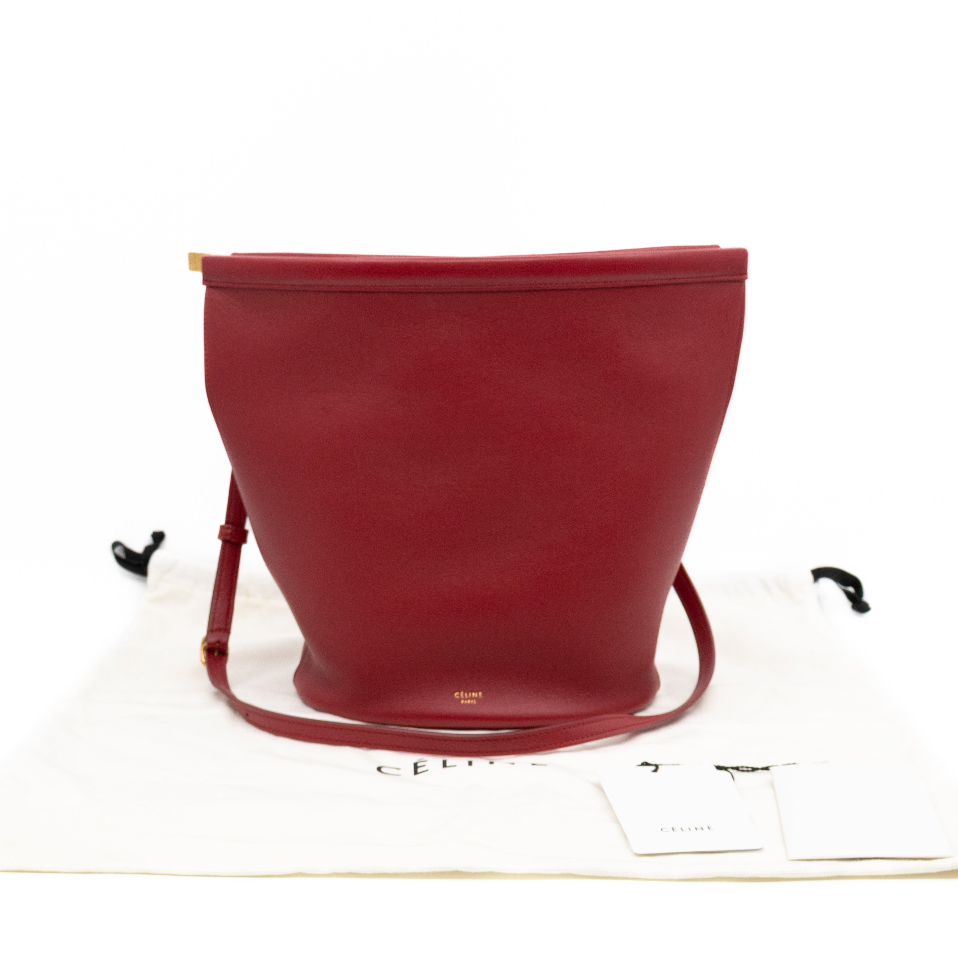 Clasp Bucket Bag Red Leather