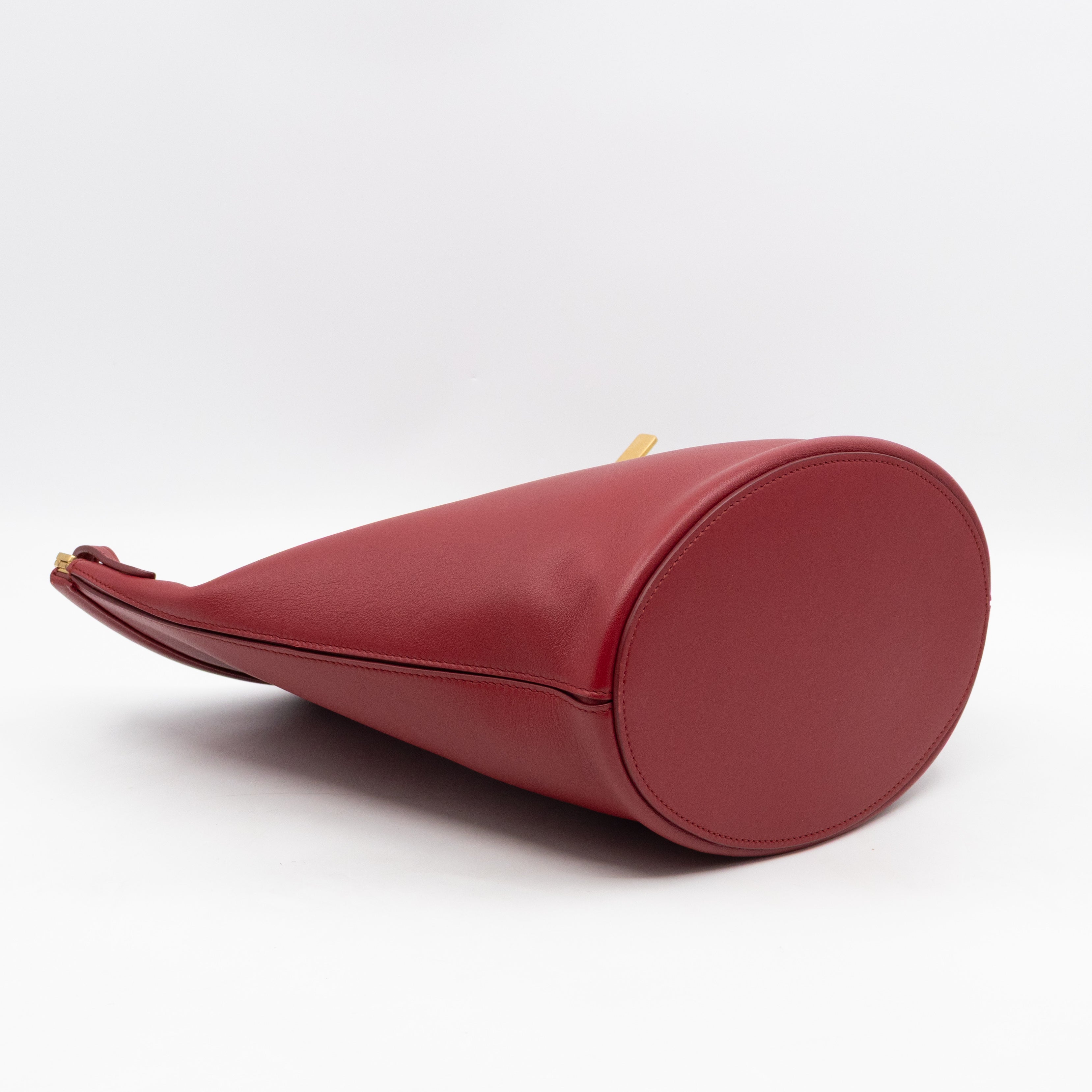 Clasp Bucket Bag Red Leather