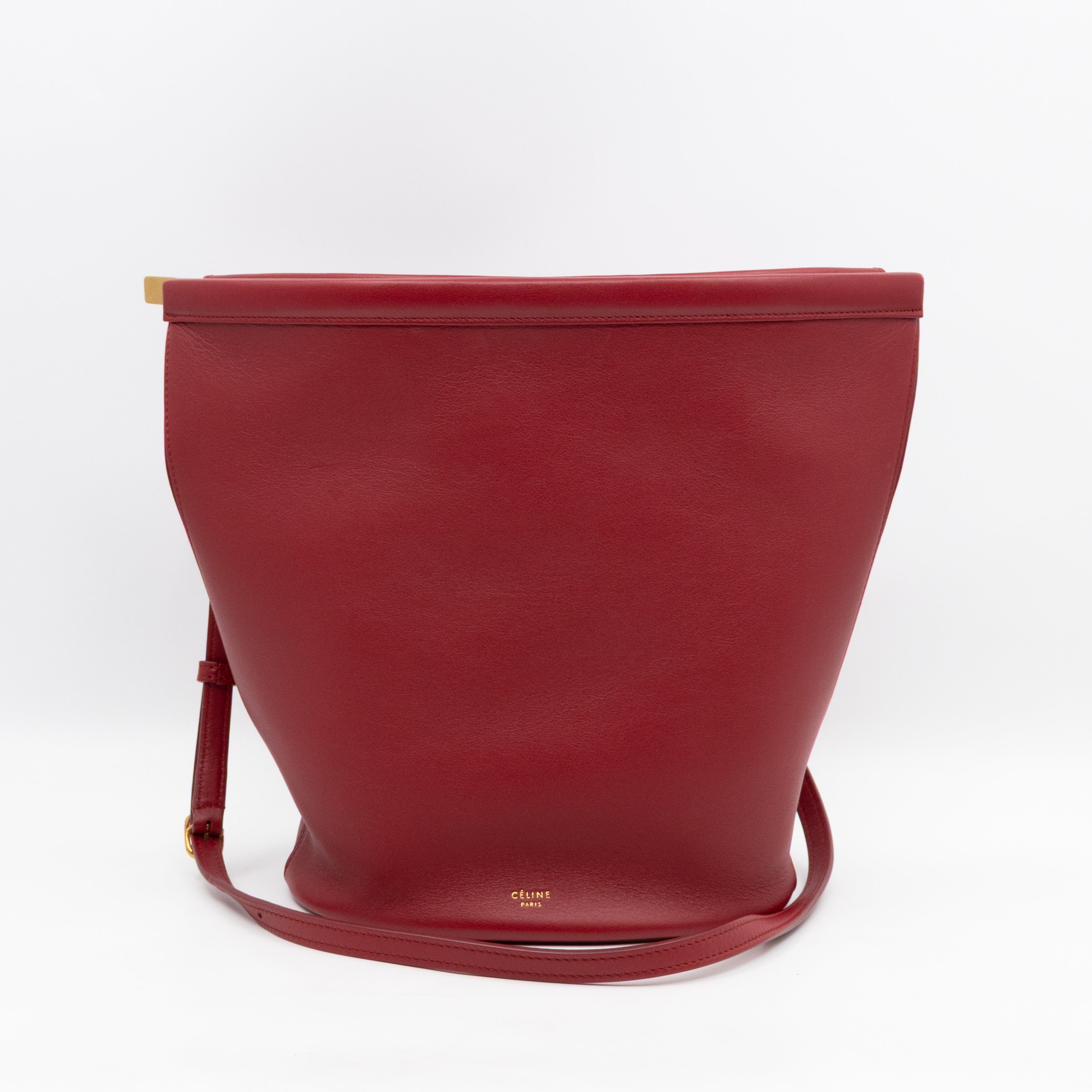 Clasp Bucket Bag Red Leather