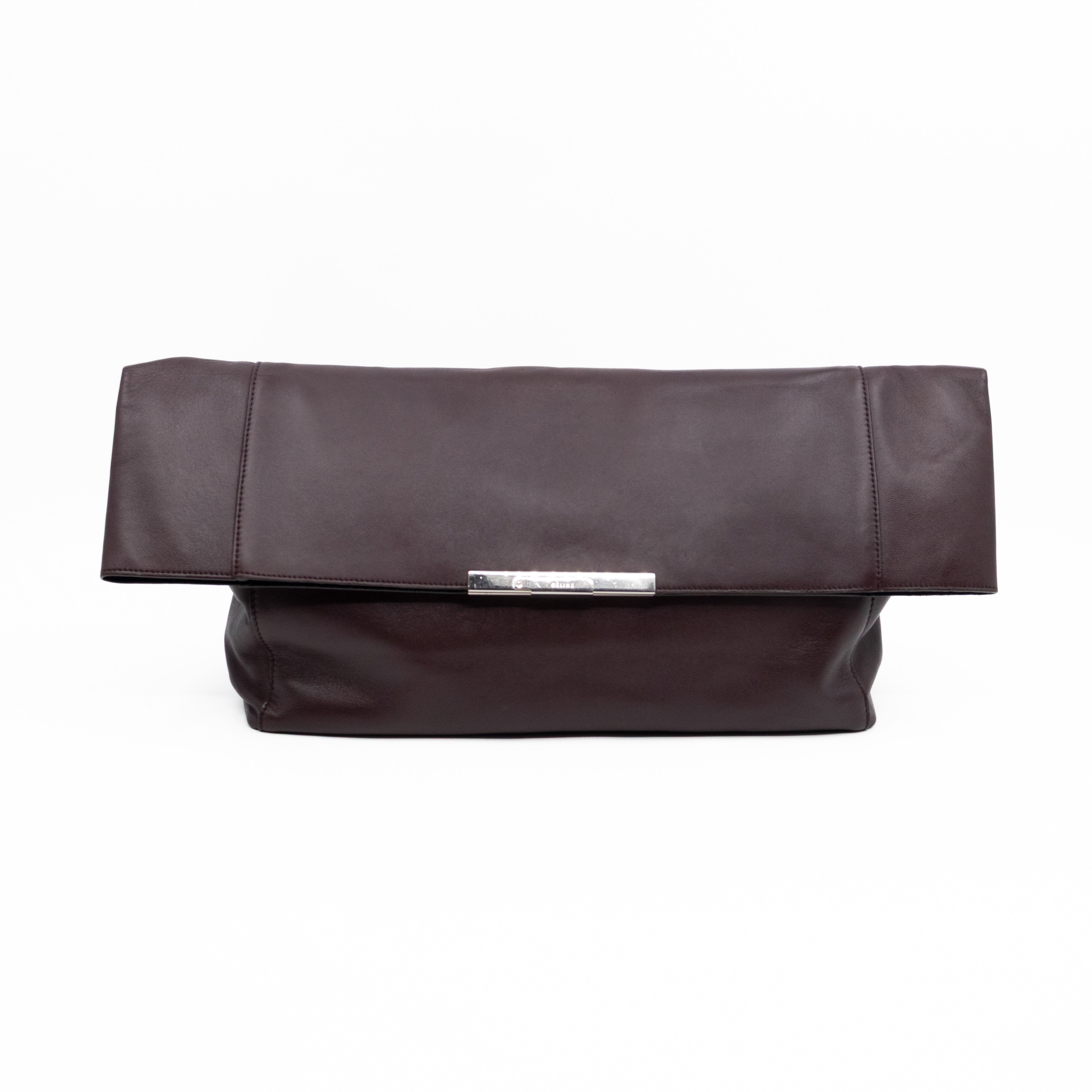 Cabas Fold-over Clutch Bag Burgundy Leather