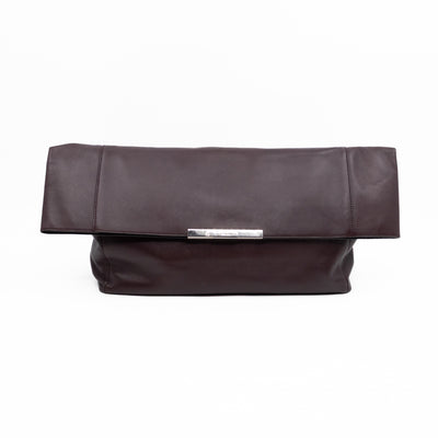 Cabas Fold-over Clutch Bag Burgundy Leather