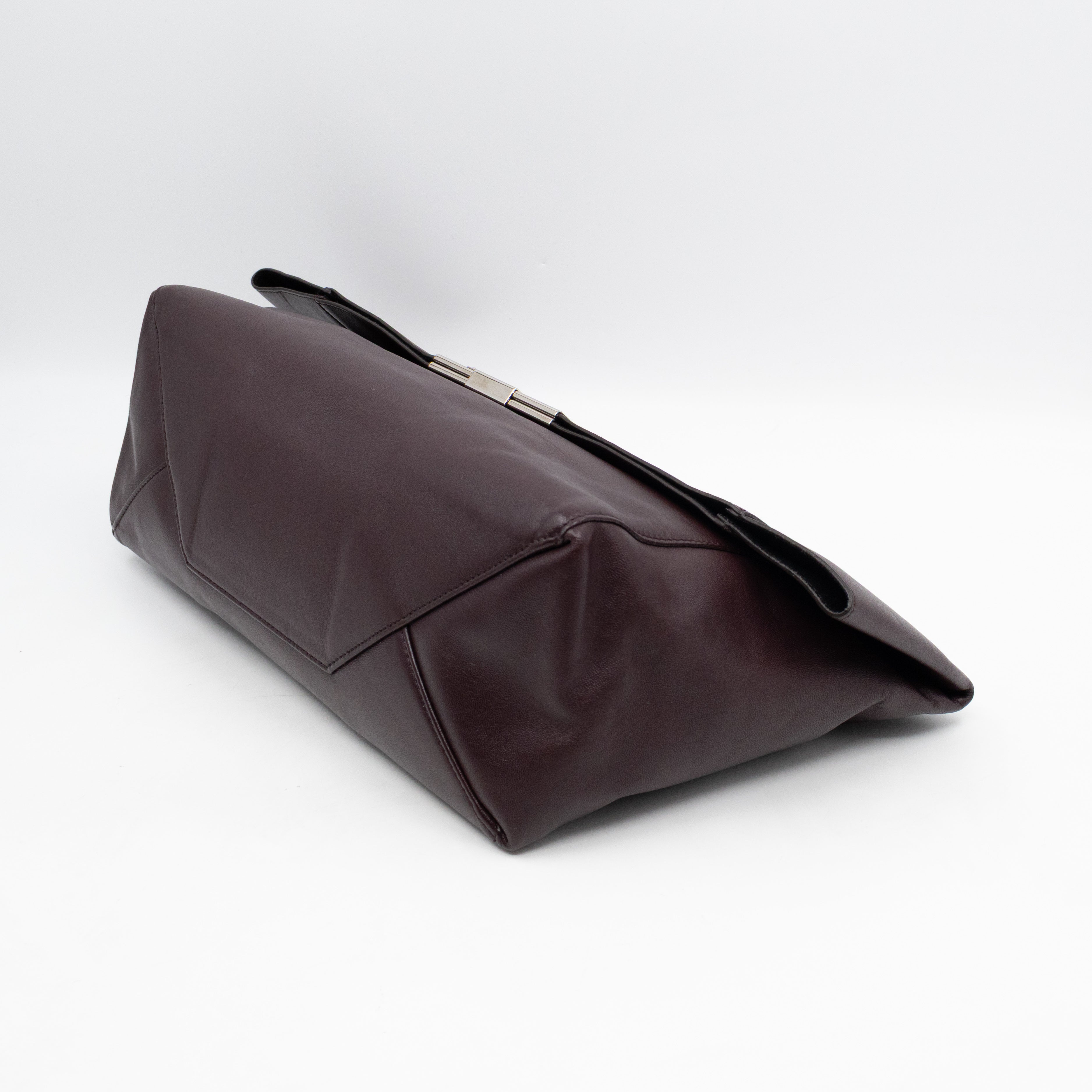 Cabas Fold-over Clutch Bag Burgundy Leather