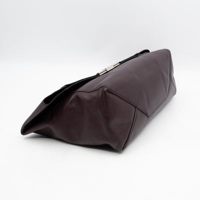 Cabas Fold-over Clutch Bag Burgundy Leather