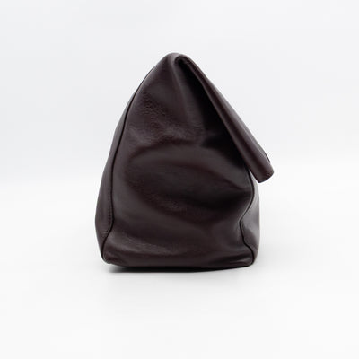 Cabas Fold-over Clutch Bag Burgundy Leather