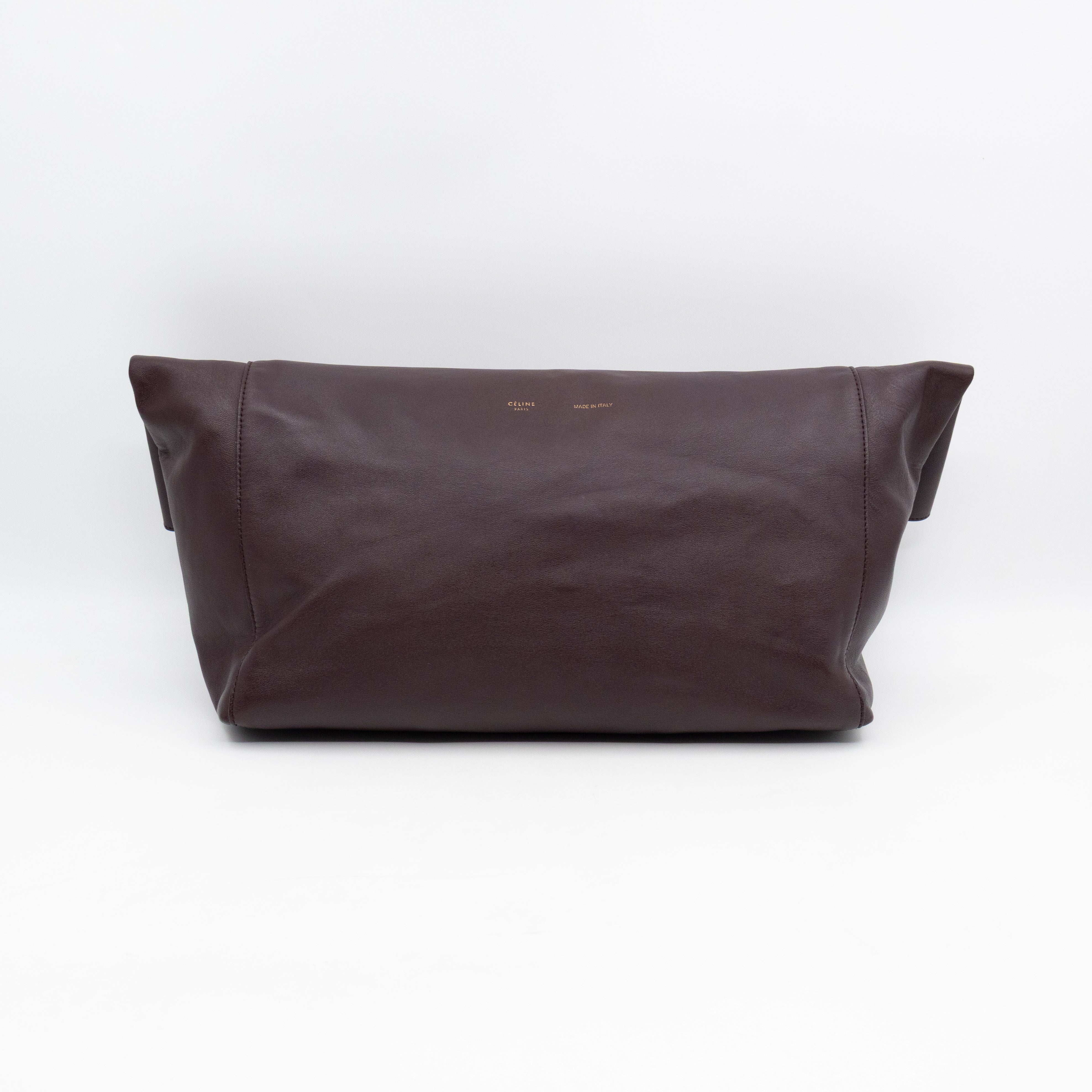 Cabas Fold-over Clutch Bag Burgundy Leather