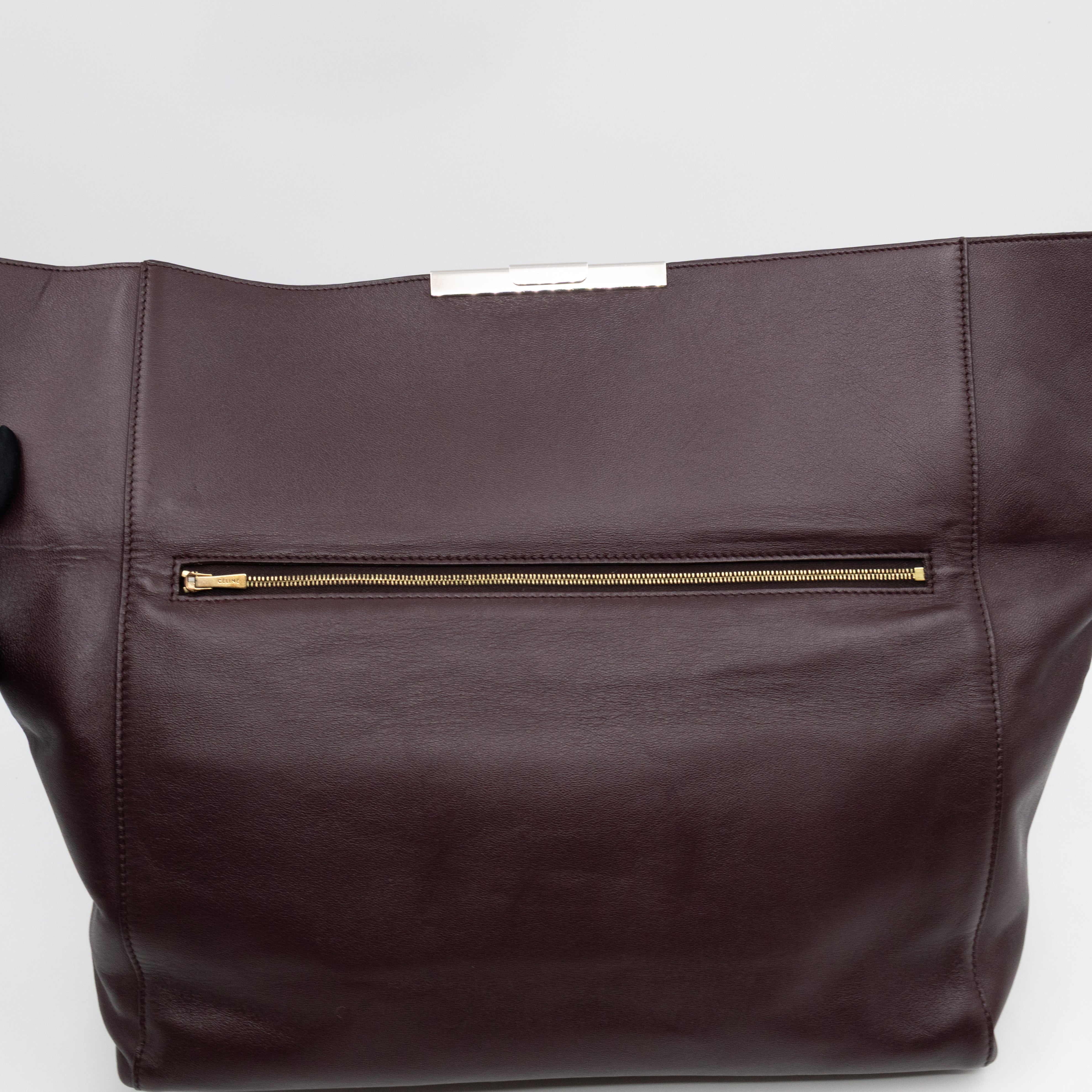 Cabas Fold-over Clutch Bag Burgundy Leather