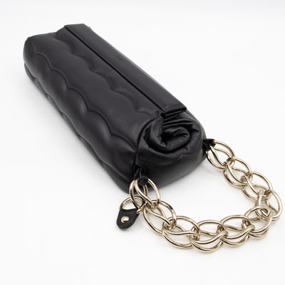 Juana Clutch Black Lamskin Leather Light Gold