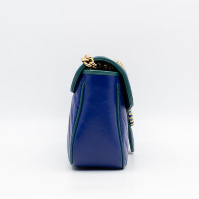 Torchon GG Marmont Medium Flap Bag Blue Diagonal Chevron Leather