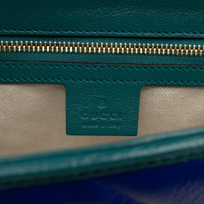 Torchon GG Marmont Medium Flap Bag Blue Diagonal Chevron Leather