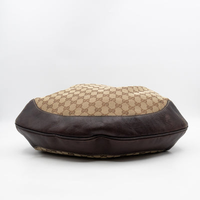 Bamboo Top Handle Hobo Bag GG Canvas Brown Leather