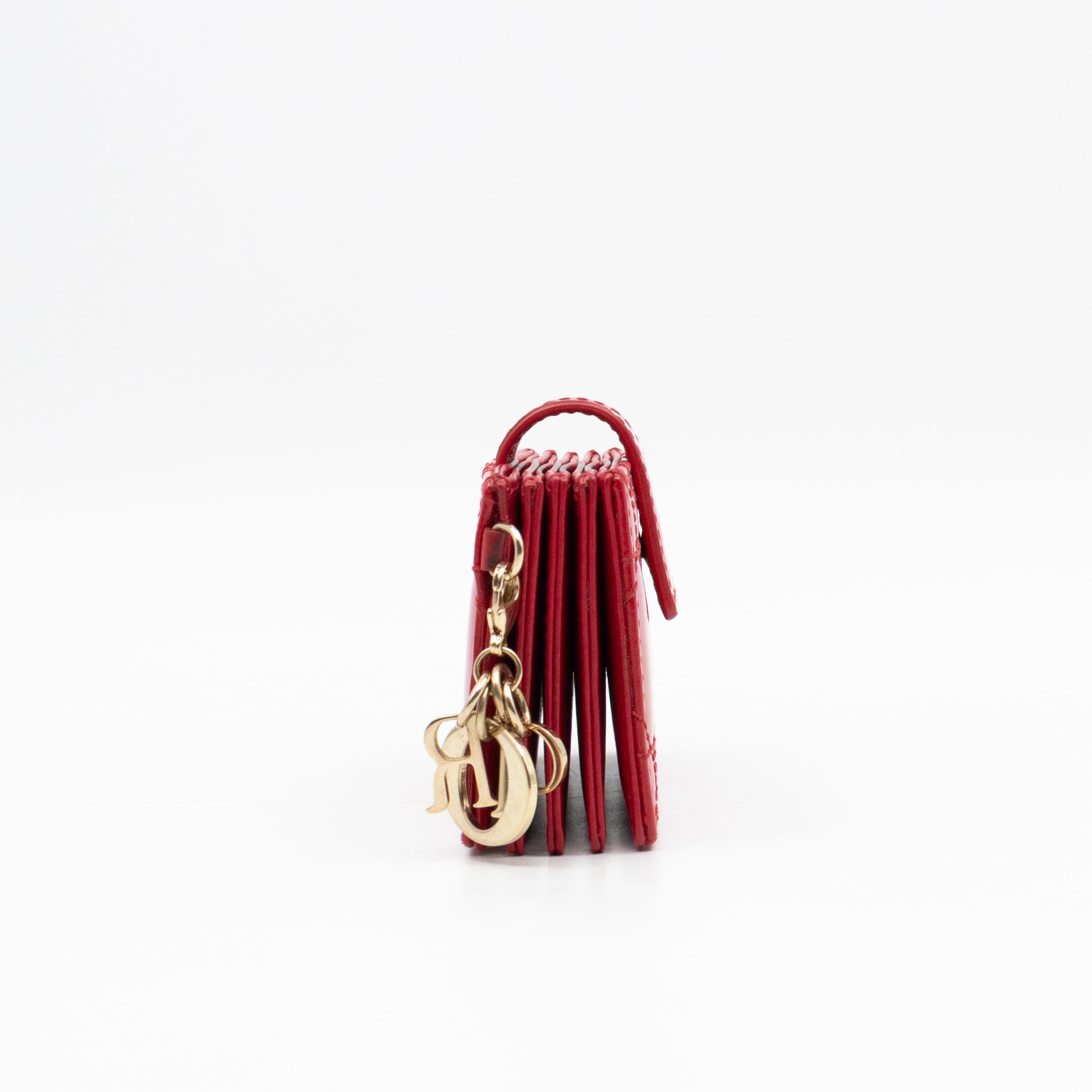 Lady Dior Jasmine Card Holder Red Patent Leather