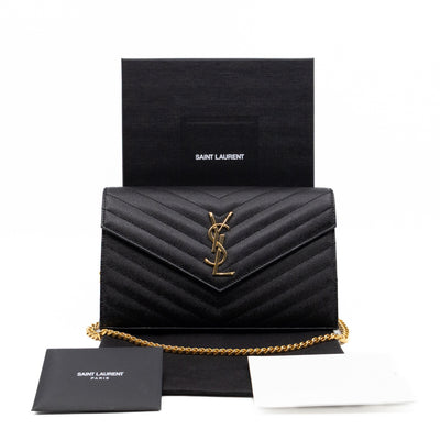 Classic Cassandre Chain Wallet Black Grain De Poudre Leather Gold