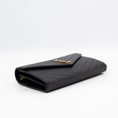 Classic Cassandre Chain Wallet Black Grain De Poudre Leather Gold