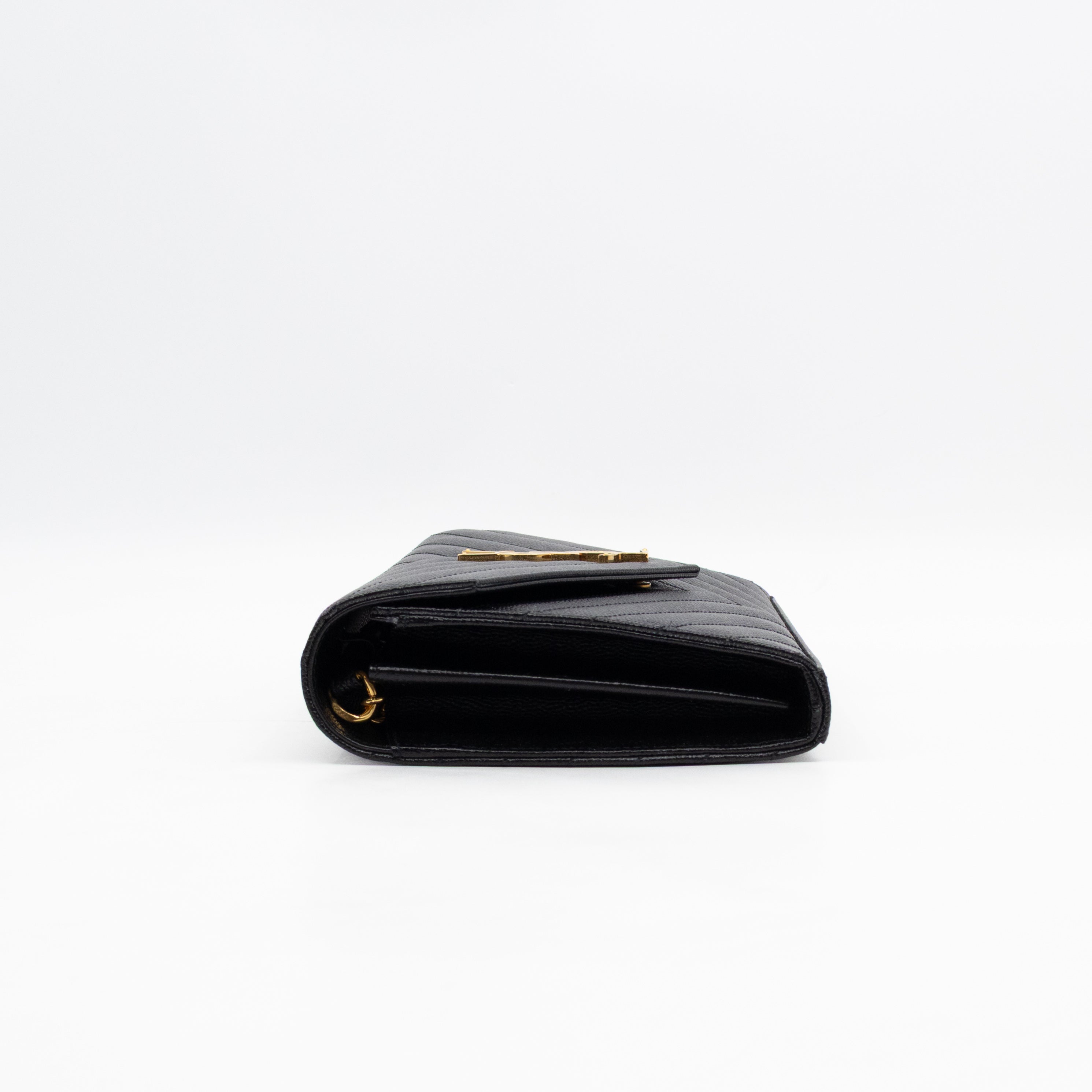 Classic Cassandre Chain Wallet Black Grain De Poudre Leather Gold