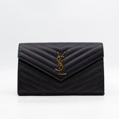 Classic Cassandre Chain Wallet Black Grain De Poudre Leather Gold