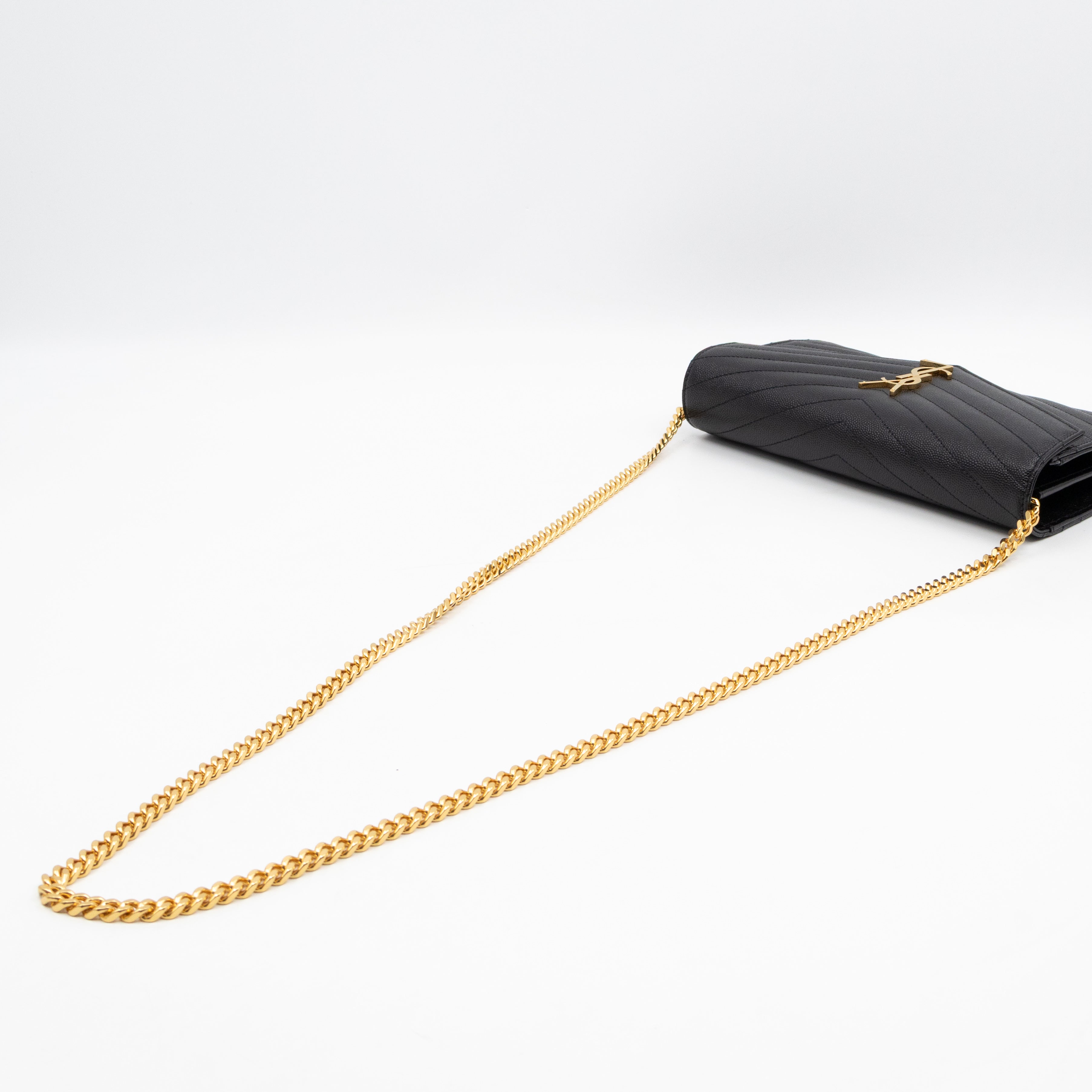 Classic Cassandre Chain Wallet Black Grain De Poudre Leather Gold