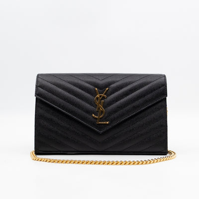 Classic Cassandre Chain Wallet Black Grain De Poudre Leather Gold