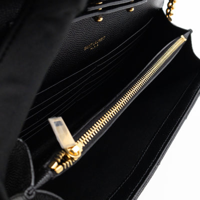 Classic Cassandre Chain Wallet Black Grain De Poudre Leather Gold